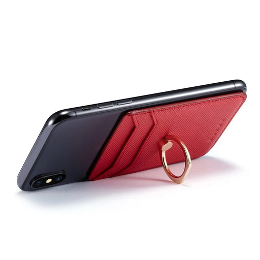 MUXMA MX112 Ring Stand Credit Card Holder Cross Texture RFID Blocking Adhesive Phone Card Holder - Red - 2