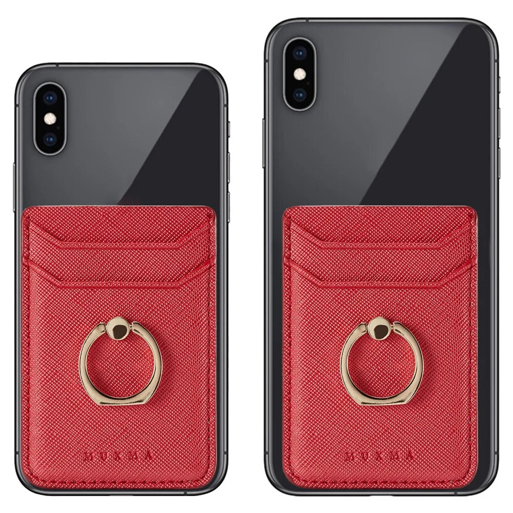 MUXMA MX112 Ring Stand Credit Card Holder Cross Texture RFID Blocking Adhesive Phone Card Holder - Red - 5