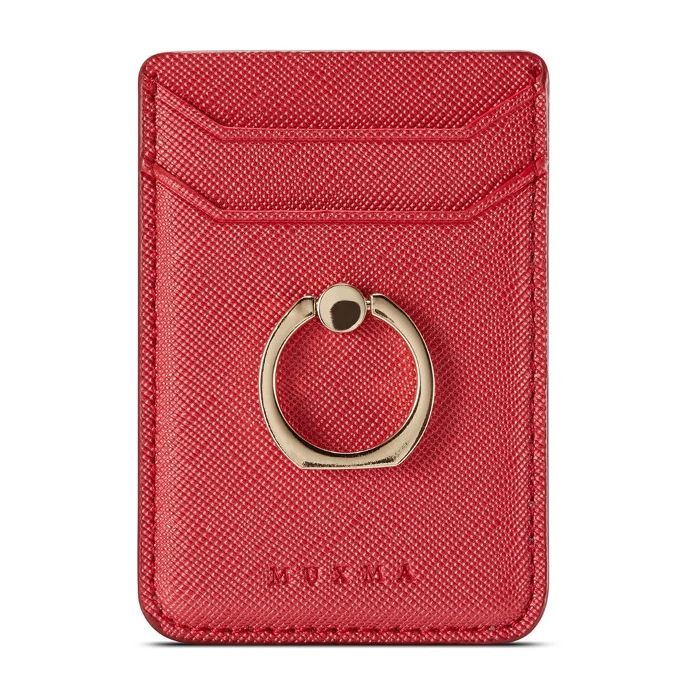 MUXMA MX112 Ring Stand Credit Card Holder Cross Texture RFID Blocking Adhesive Phone Card Holder - Red - 6