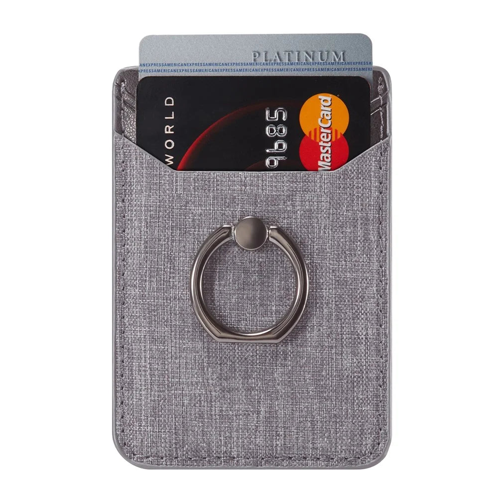 MUXMA MX112 Adhesive Phone Card Holder Canvas Texture Ring Stand RFID Blocking Card Slot - Black - 1