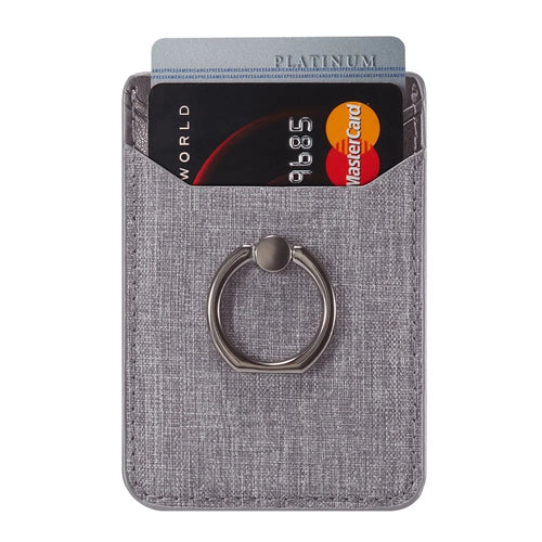 MUXMA MX112 Adhesive Phone Card Holder Canvas Texture Ring Stand RFID Blocking Card Slot - Black - 1