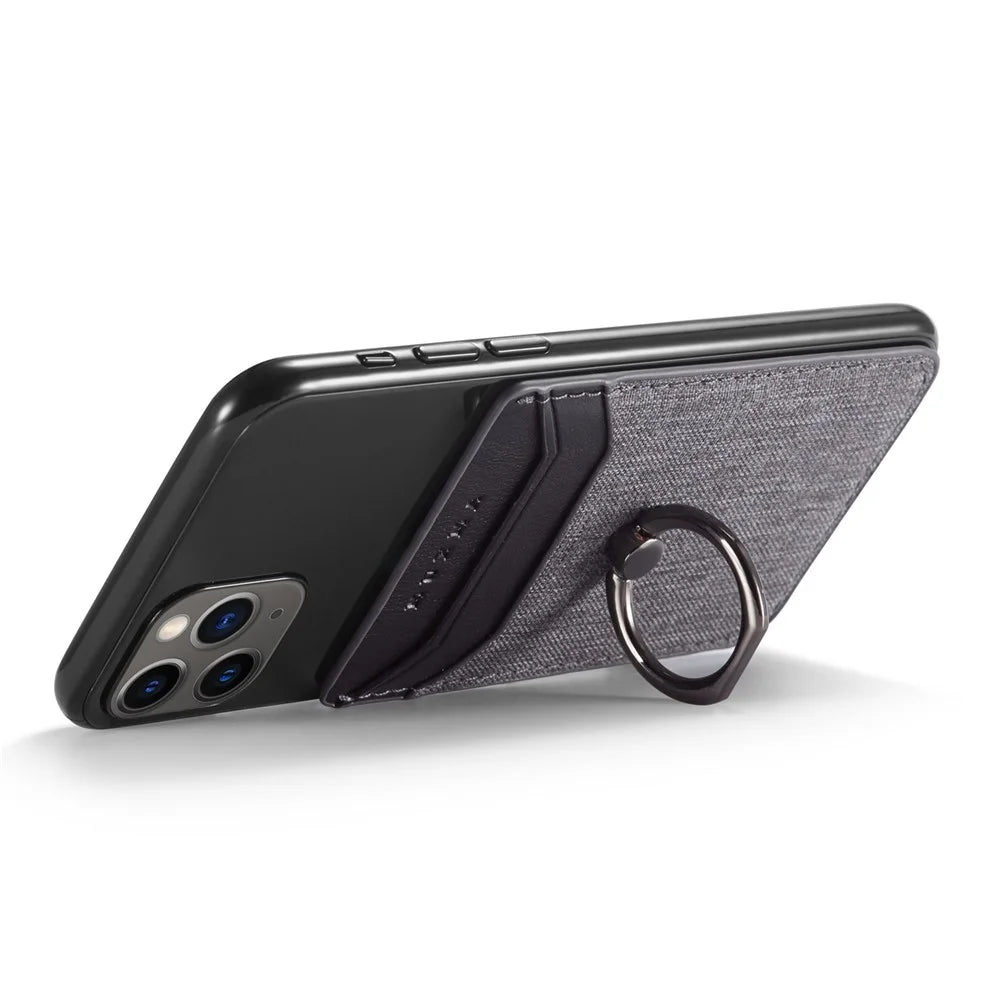 MUXMA MX112 Adhesive Phone Card Holder Canvas Texture Ring Stand RFID Blocking Card Slot - Black - 2