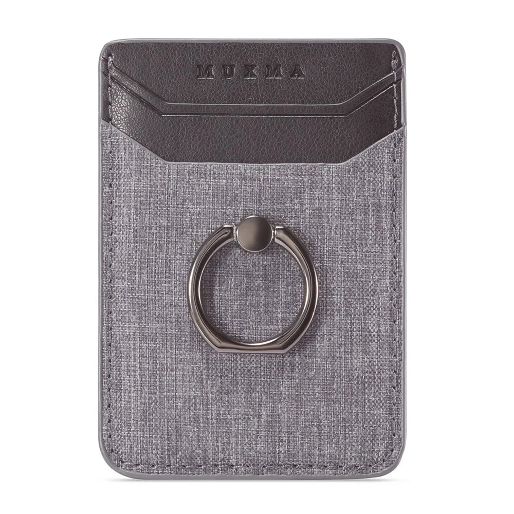 MUXMA MX112 Adhesive Phone Card Holder Canvas Texture Ring Stand RFID Blocking Card Slot - Black - 7
