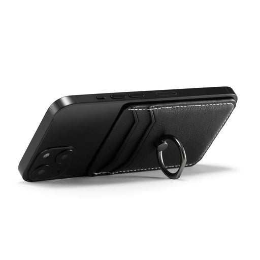 MUXMA MX112 Adhesive Phone Card Holder Ring Stand RFID Blocking Cowhide Texture Leather Card Pocket - Black - 2
