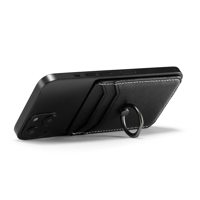 MUXMA MX112 Adhesive Phone Card Holder Ring Stand RFID Blocking Cowhide Texture Leather Card Pocket - Black - 2