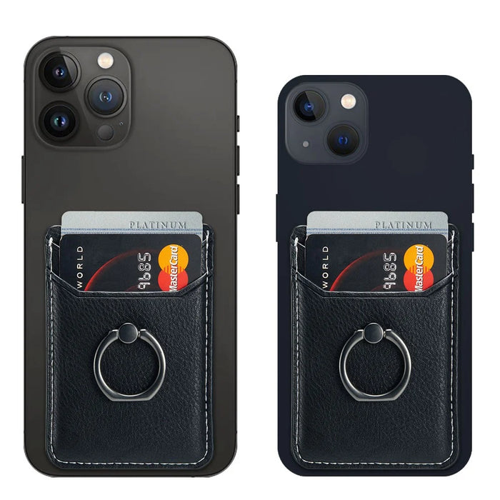 MUXMA MX112 Adhesive Phone Card Holder Ring Stand RFID Blocking Cowhide Texture Leather Card Pocket - Black - 5