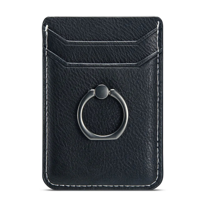 MUXMA MX112 Adhesive Phone Card Holder Ring Stand RFID Blocking Cowhide Texture Leather Card Pocket - Black - 6