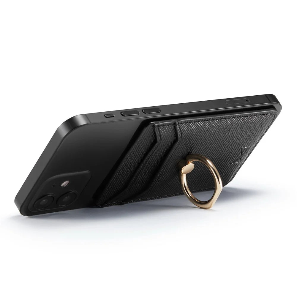 MUXMA MX112 Cross Texture Leather Phone Card Holder Ring Stand RFID Blocking Adhesive Credit Card Slot - Black - 2
