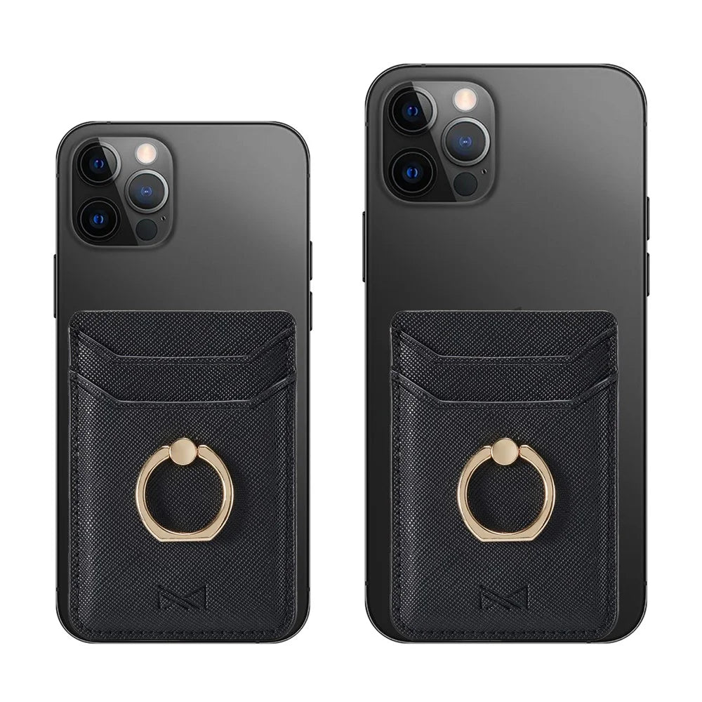 MUXMA MX112 Cross Texture Leather Phone Card Holder Ring Stand RFID Blocking Adhesive Credit Card Slot - Black - 4