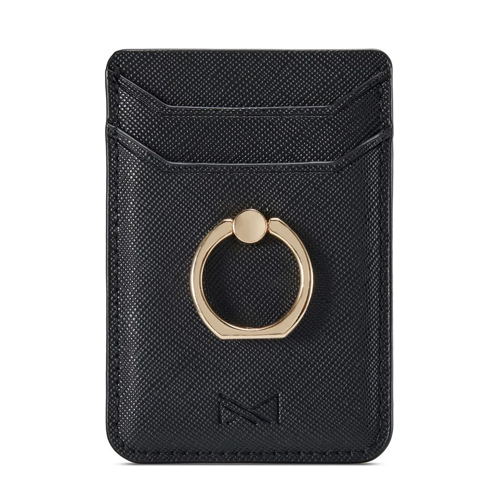 MUXMA MX112 Cross Texture Leather Phone Card Holder Ring Stand RFID Blocking Adhesive Credit Card Slot - Black - 6