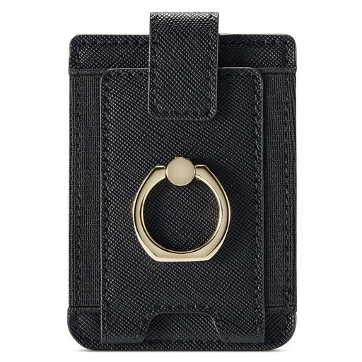 MUXMA MX116-8 Phone Card Holder RFID Blocking Sleeve for Back of Phone, Adhesive Stick-on Credit Card Wallet Pocket with Ring Grip - Black - 1