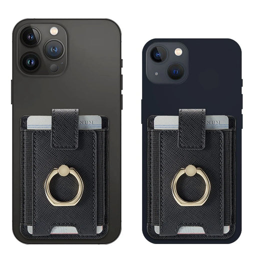 MUXMA MX116-8 Phone Card Holder RFID Blocking Sleeve for Back of Phone, Adhesive Stick-on Credit Card Wallet Pocket with Ring Grip - Black - 2