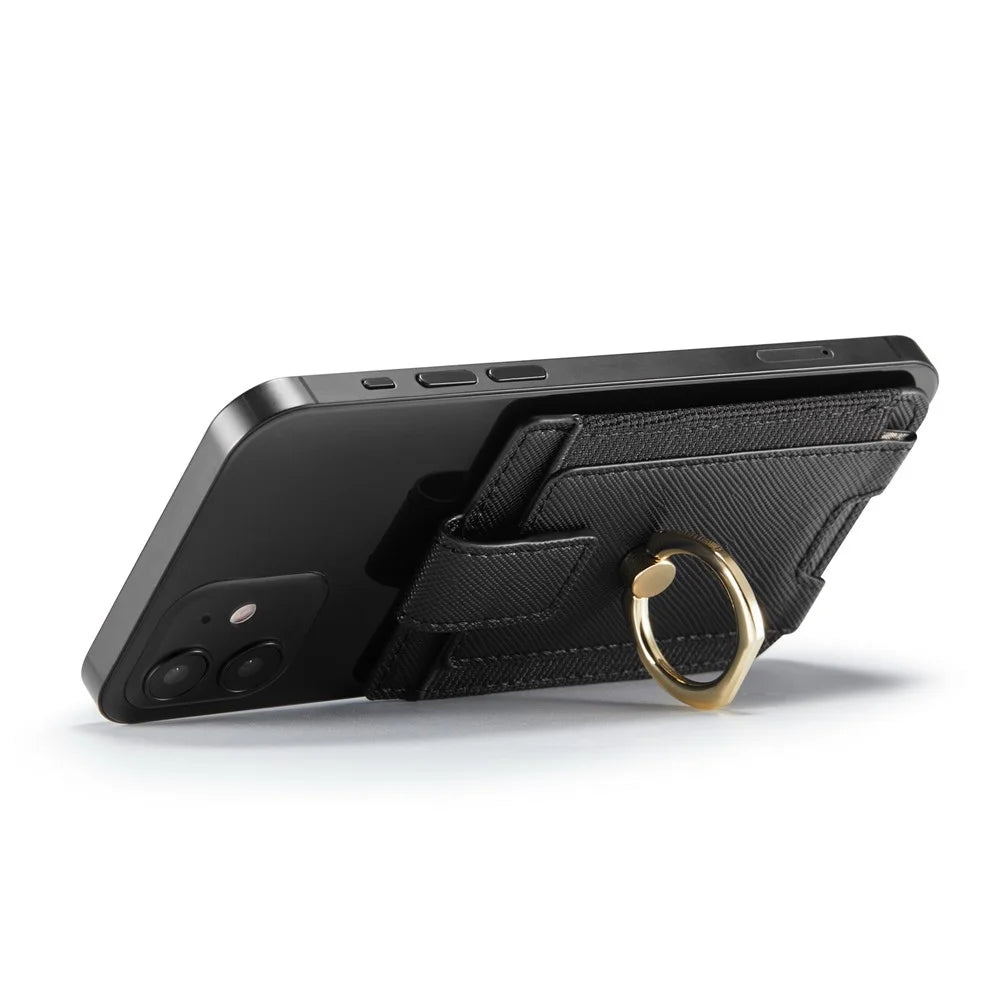 MUXMA MX116-8 Phone Card Holder RFID Blocking Sleeve for Back of Phone, Adhesive Stick-on Credit Card Wallet Pocket with Ring Grip - Black - 5