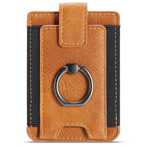 MUXMA MX116 Phone Card Holder RFID Blocking Ring Card Holder Sleeve Stick-On Pull up 8 Card Holder - Brown - 1