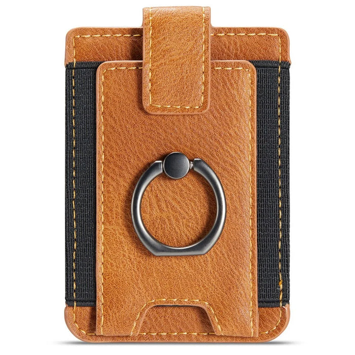 MUXMA MX116 Phone Card Holder RFID Blocking Ring Card Holder Sleeve Stick-On Pull up 8 Card Holder - Brown - 1