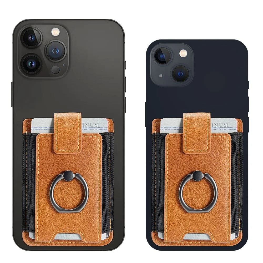 MUXMA MX116 Phone Card Holder RFID Blocking Ring Card Holder Sleeve Stick-On Pull up 8 Card Holder - Brown - 2
