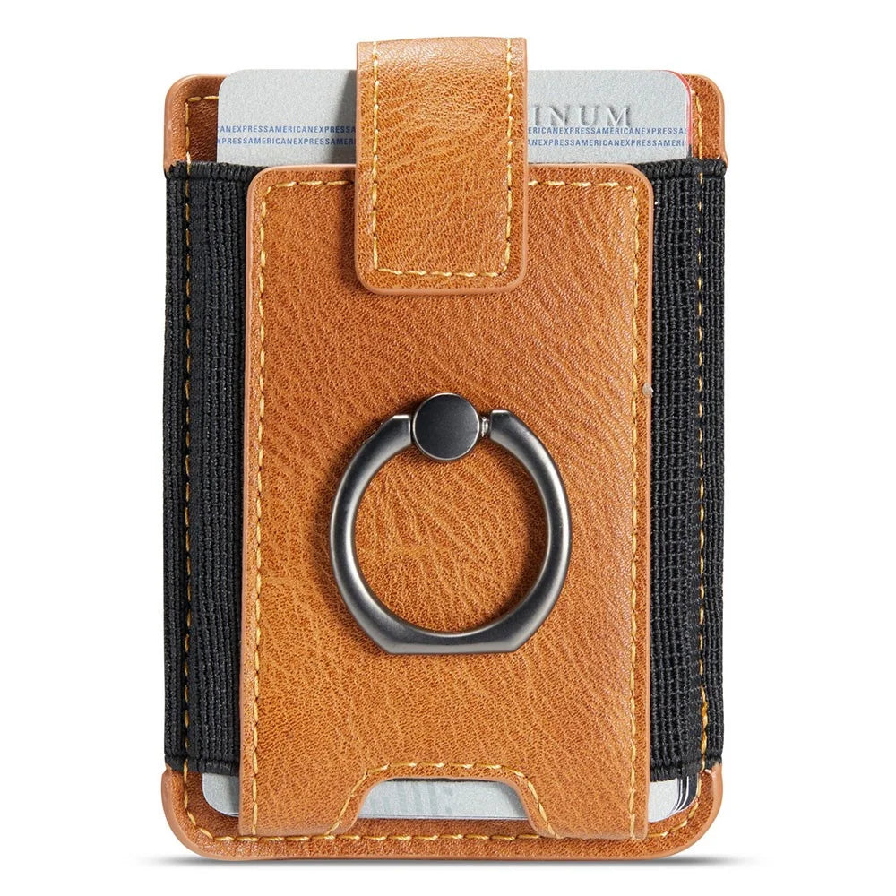 MUXMA MX116 Phone Card Holder RFID Blocking Ring Card Holder Sleeve Stick-On Pull up 8 Card Holder - Brown - 3