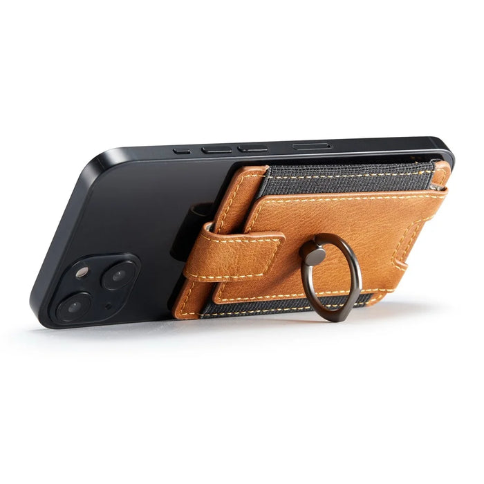 MUXMA MX116 Phone Card Holder RFID Blocking Ring Card Holder Sleeve Stick-On Pull up 8 Card Holder - Brown - 7