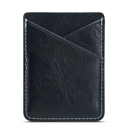 MUXMA MX105 Phone Card Holder Leather Phone Wallet Stick On Card Holder for Back of Phone Card Pouch Pocket - Black - 1