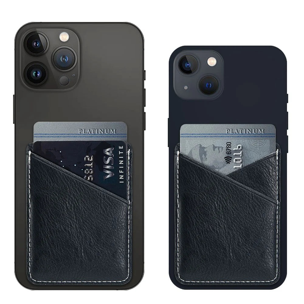 MUXMA MX105 Phone Card Holder Leather Phone Wallet Stick On Card Holder for Back of Phone Card Pouch Pocket - Black - 2