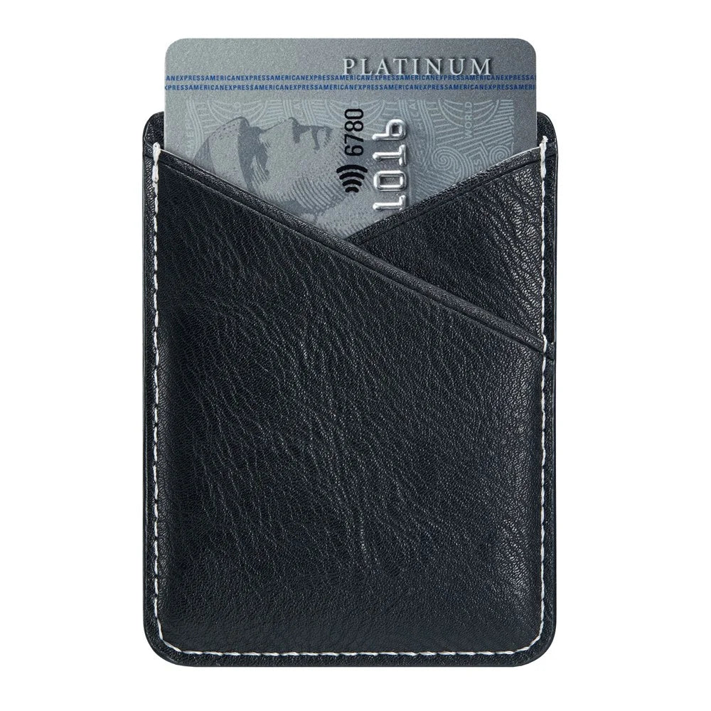 MUXMA MX105 Phone Card Holder Leather Phone Wallet Stick On Card Holder for Back of Phone Card Pouch Pocket - Black - 3