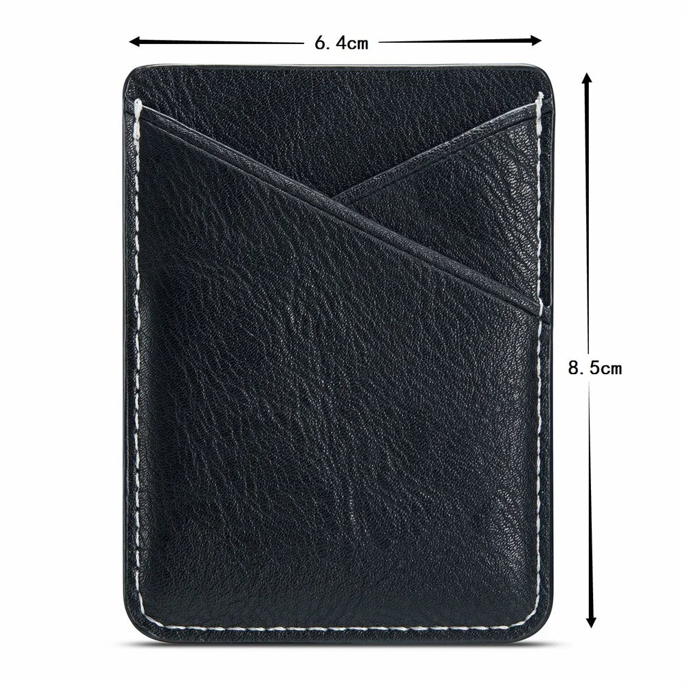 MUXMA MX105 Phone Card Holder Leather Phone Wallet Stick On Card Holder for Back of Phone Card Pouch Pocket - Black - 6