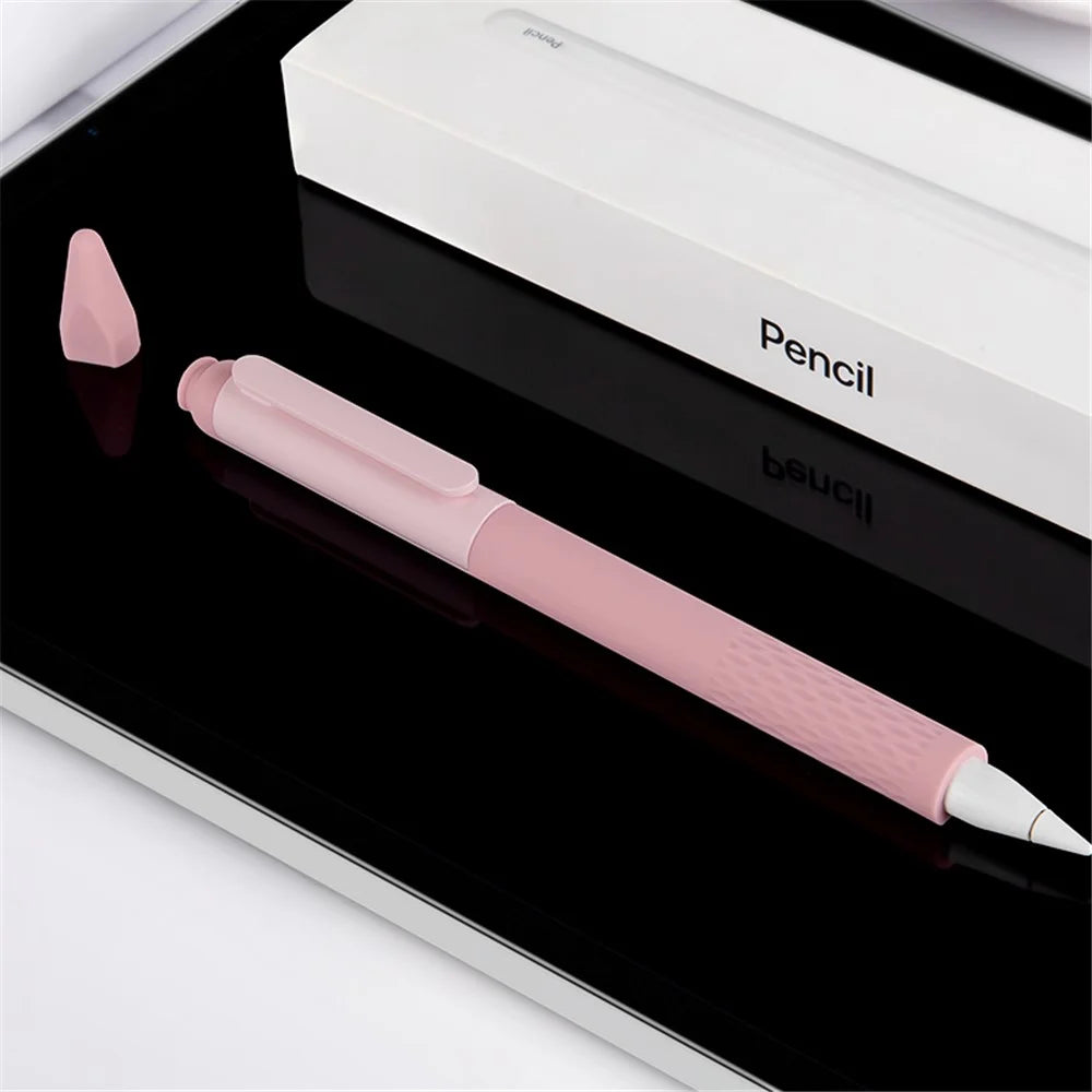Soft Silicone Case Sleeve for Apple Pencil Pro / Pencil (2nd Generation) Non-Slip Pencil Grip Holder with 2Pcs Nibs Cover - Pink - 2