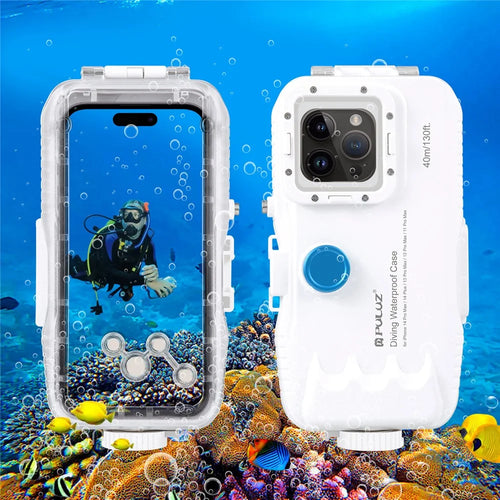 PULUZ PU9116W For iPhone 15 Pro Max / 15 Plus / 14 Plus / 14 Pro Max / 13 Pro Max / 12 Pro Max / 11 Pro Max Waterproof Case 40m / 130ft Underwater PC+Glass Phone Cover (Upgraded Version) - 1