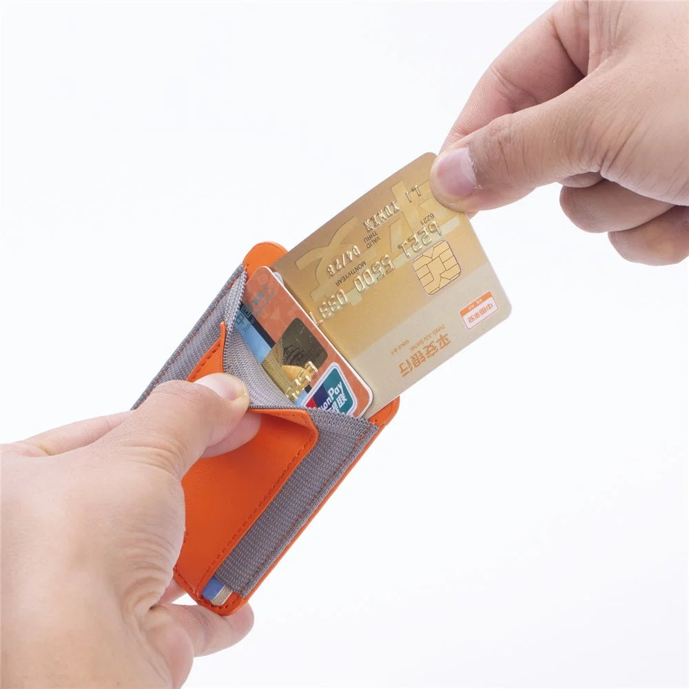 Stretchy Magnetic Card Holder for iPhone 14 / 13 / 12 Series PU Leather Card Cash Pouch Bag - Orange - 3