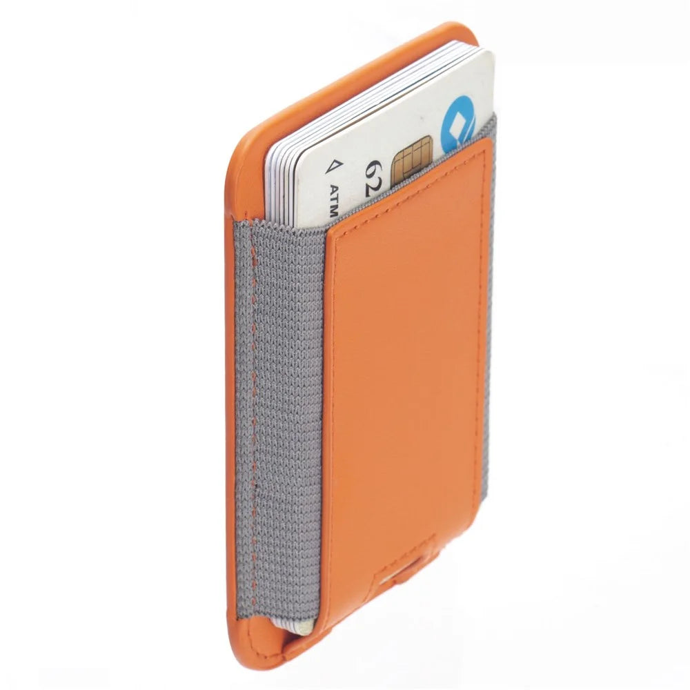 Stretchy Magnetic Card Holder for iPhone 14 / 13 / 12 Series PU Leather Card Cash Pouch Bag - Orange - 4