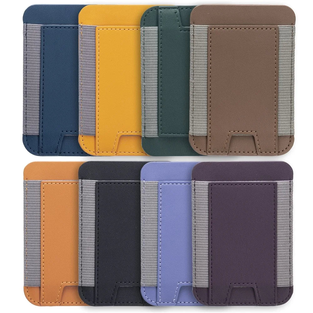 Stretchy Magnetic Card Holder for iPhone 14 / 13 / 12 Series PU Leather Card Cash Pouch Bag - Orange - 6