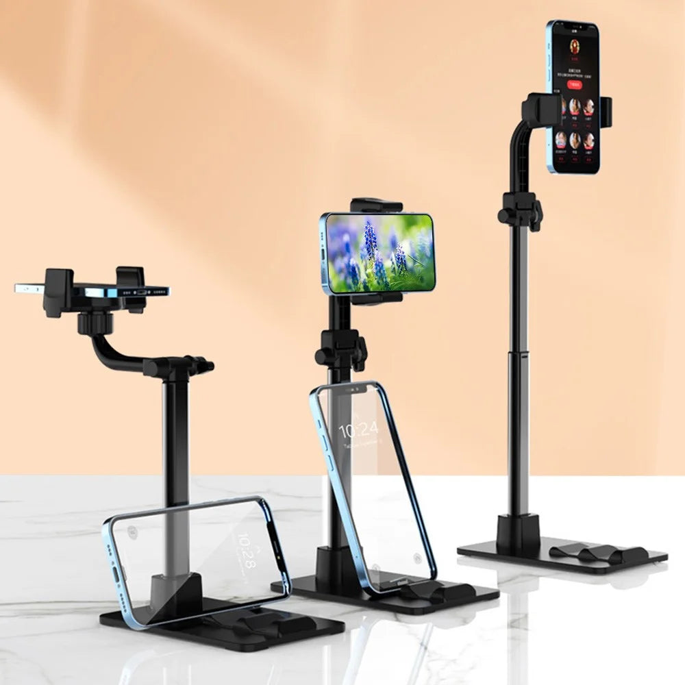 CCT13 Retractable Phone Holder with 360-Degree Rotating Clamp Anti-Slip Metal Tablets Stand Base for Live Streaming - 2
