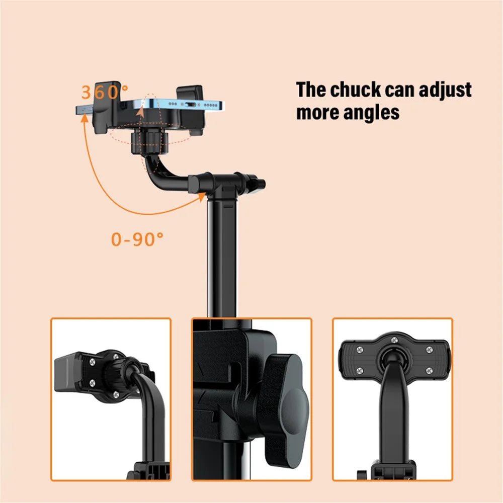 CCT13 Retractable Phone Holder with 360-Degree Rotating Clamp Anti-Slip Metal Tablets Stand Base for Live Streaming - 4