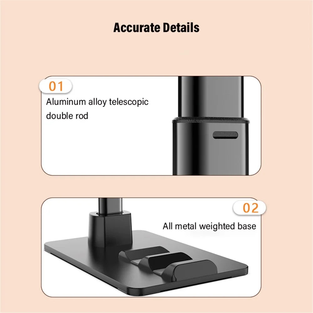 CCT13 Retractable Phone Holder with 360-Degree Rotating Clamp Anti-Slip Metal Tablets Stand Base for Live Streaming - 6
