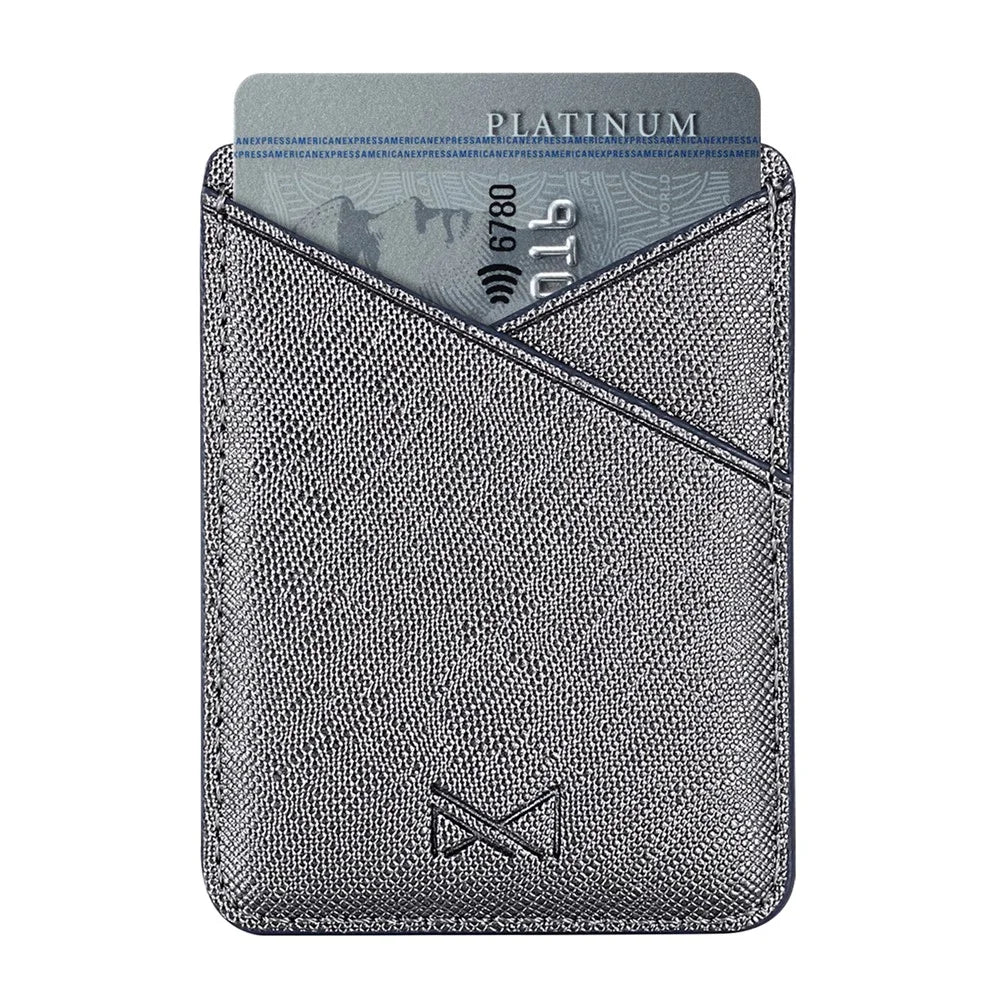 MUXMA MX105 PU Leather Mini Card Pouch Phone Back Adhesive Credit Card Holder ID Card Bag with Cross Texture Design - Tarnish - 2