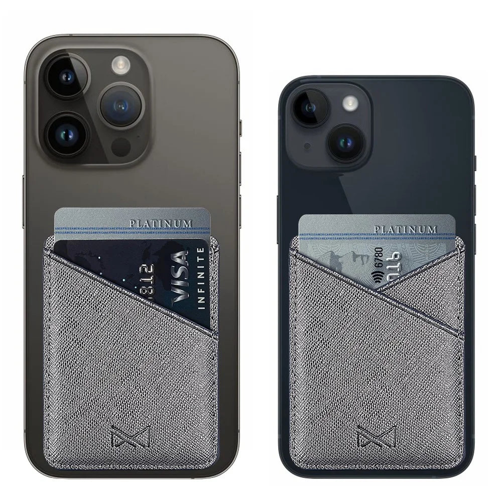 MUXMA MX105 PU Leather Mini Card Pouch Phone Back Adhesive Credit Card Holder ID Card Bag with Cross Texture Design - Tarnish - 4