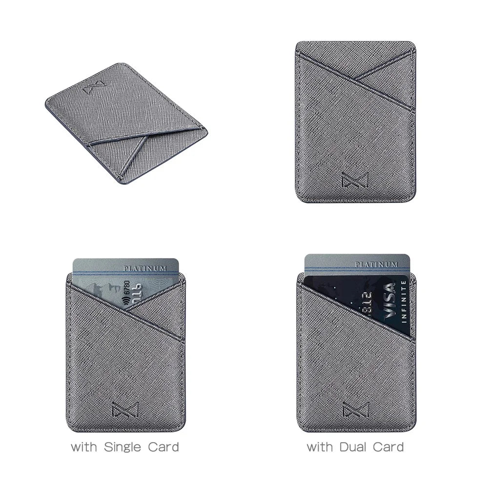 MUXMA MX105 PU Leather Mini Card Pouch Phone Back Adhesive Credit Card Holder ID Card Bag with Cross Texture Design - Tarnish - 6