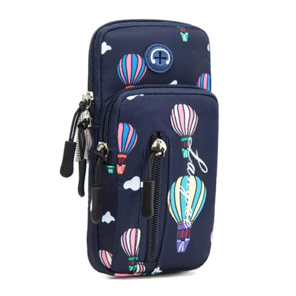 18 x 9cm Phone Holder Elastic Arm Band Hot Air Balloon Pattern Armband Cell Phones Pouch for Running (Size: L) - Dark Blue - 1