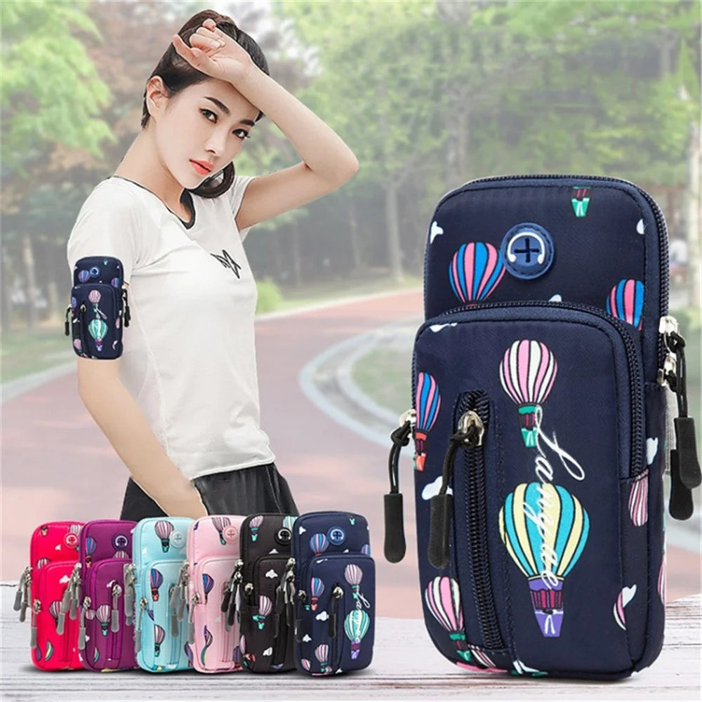 18 x 9cm Phone Holder Elastic Arm Band Hot Air Balloon Pattern Armband Cell Phones Pouch for Running (Size: L) - Dark Blue - 7
