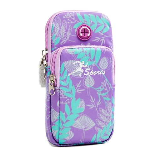 18 x 9cm Arm Band Elastic Phone Holder Flower Pattern Small Item Storage Bag Armband Cell Phones Pouch (Size: L) - Brilliant Purple - 1