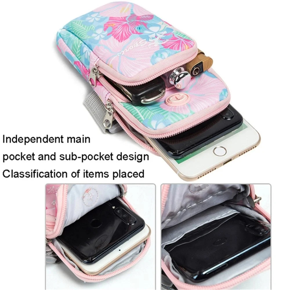 18 x 9cm Arm Band Elastic Phone Holder Flower Pattern Small Item Storage Bag Armband Cell Phones Pouch (Size: L) - Brilliant Purple - 4