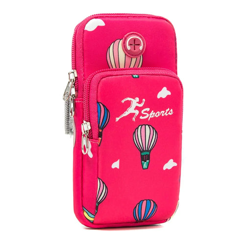 For Cell Phone Below 5.5-inch Hot Air Balloon Pattern Armband Pouch Running Phone Bag, Size S: 16*8cm - Rose - 1