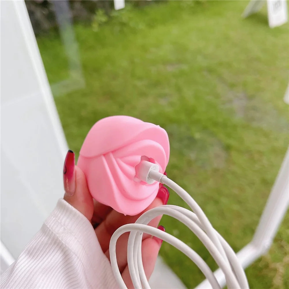 Tulip Series For iPhone 18W / 20W Wall Charger Silicone Protective Case Set with Charging Cable Protector - Pink - 4