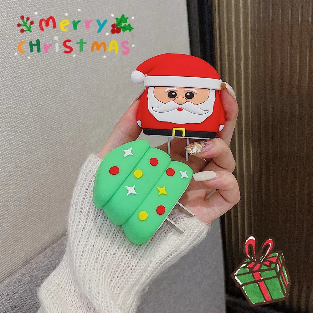 Christmas Style Silicone Cover for iPhone 18W / 20W Wall Charger Protective Case Set with Charging Cable Cover - Christmas Tree - 3