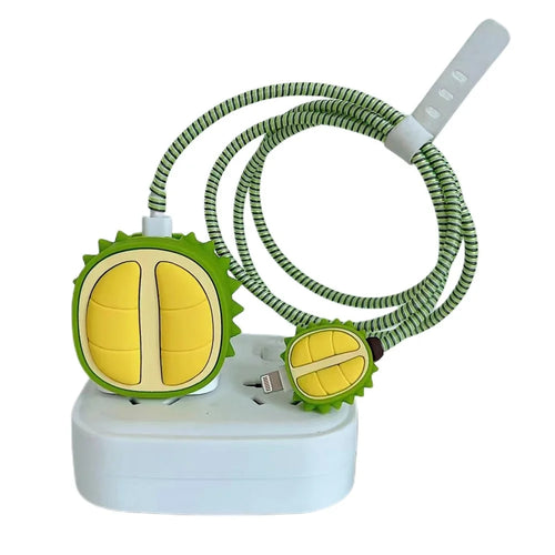 Durian Style For iPhone 18W / 20W Wall Charger Anti-Drop Silicone Case Set with Charging Cable Protector - Green - 1
