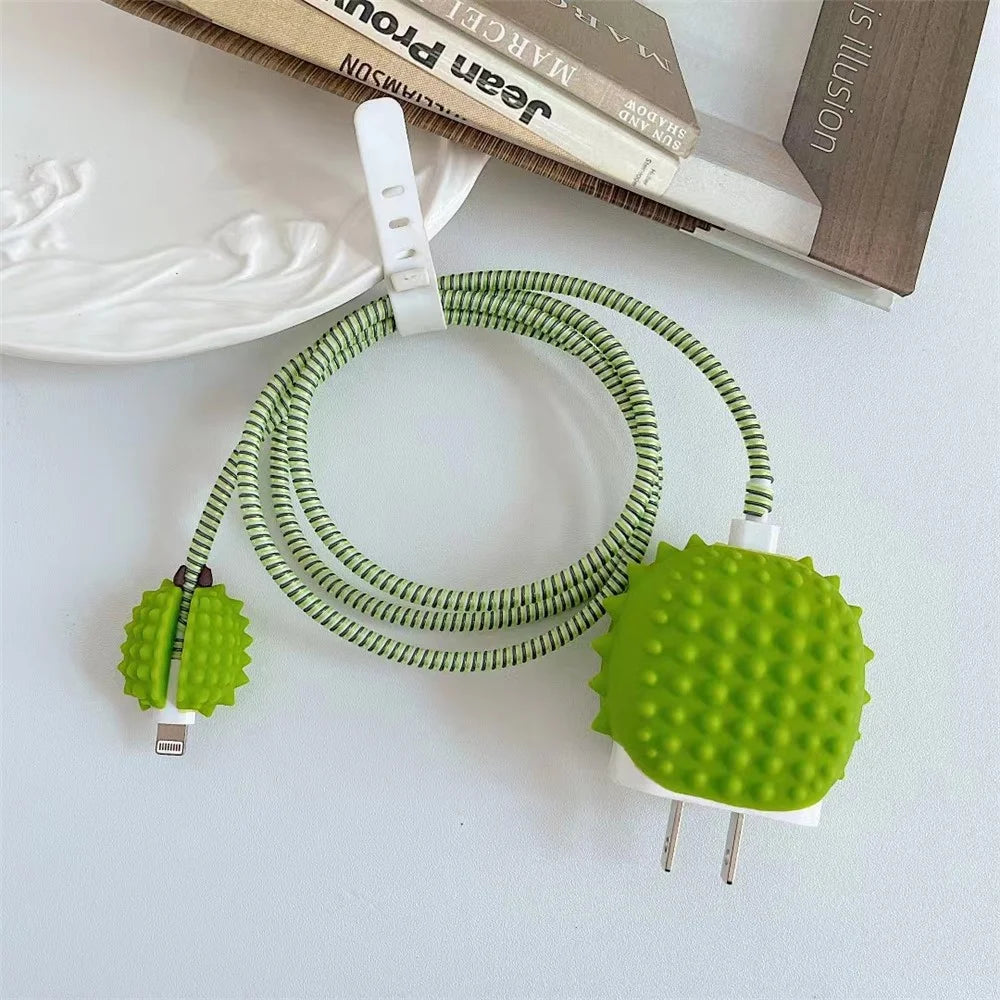 Durian Style For iPhone 18W / 20W Wall Charger Anti-Drop Silicone Case Set with Charging Cable Protector - Green - 2