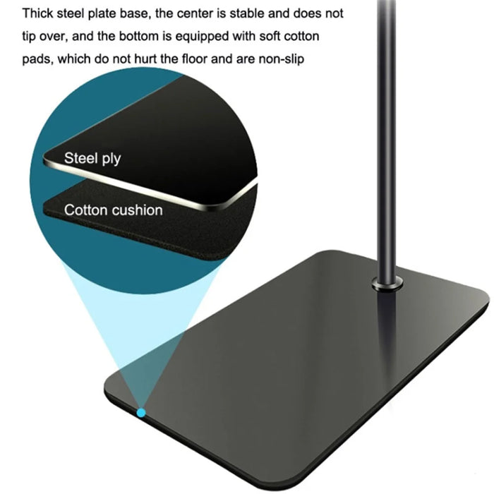 Cell Phone Floor Stand 175cm Adjustable Arm Stretchable Metal+ABS Phone Mount Holder for 5.5-9cm Width Devices - 3
