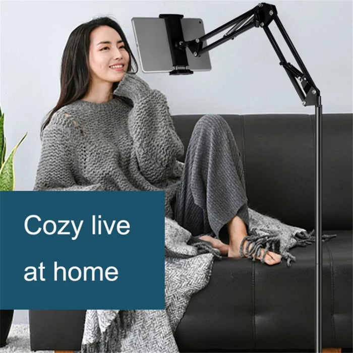 Telescopic Phone Tablet Floor Stand 175cm Retractable Metal+ABS Smartphone Holder Mount for 12-20cm Width Devices - 7