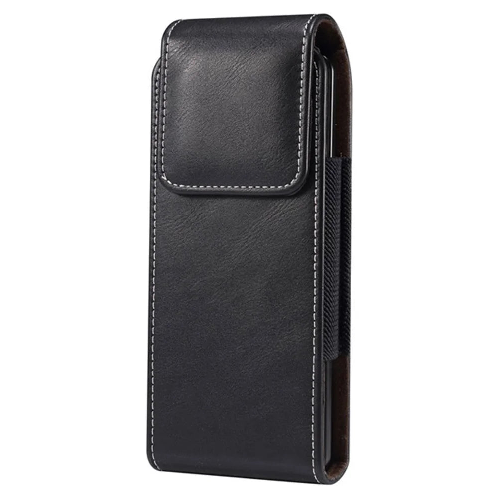 Vertical Flip PU Leather Cell Phone Waist Bag Belt Loop Pouch for Folding Phones, Size L: 170*78*25mm - Black - 1
