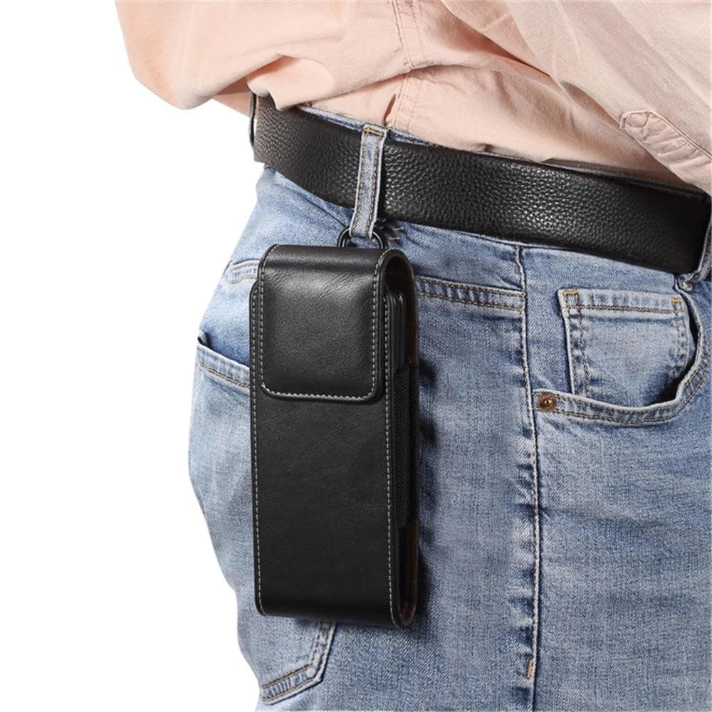 Vertical Flip PU Leather Cell Phone Waist Bag Belt Loop Pouch for Folding Phones, Size L: 170*78*25mm - Black - 2